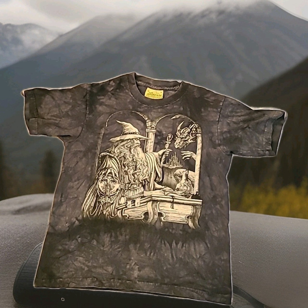Vintage The Mountain Wizard Dragon Youth Large Tie Dye T-Shirt Magician Merlin